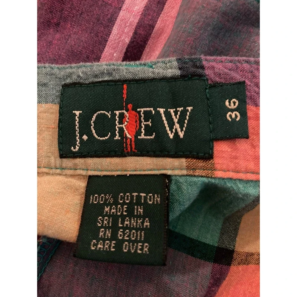 VINTAGE‎ Mens Shorts J CREW multicolor Madras Plaid cotton 36 Tennis Preppy